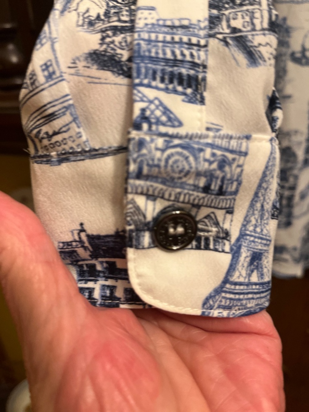NWOT Karl Lagerfeld Blue/White Parisian City Scape Button Down Shirt. Sz.M. - Picture 4 of 14